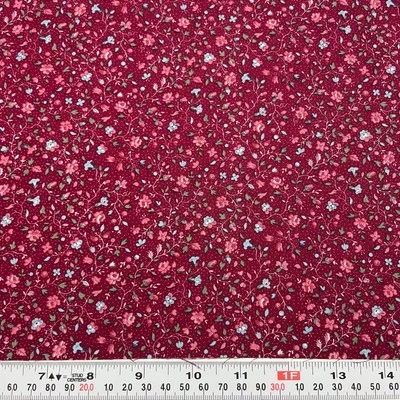 Vintage Joan Kessler Concord Florals & Pin Dots Burgundy Cotton Remnant 9" x 43" - Image 1 of 2