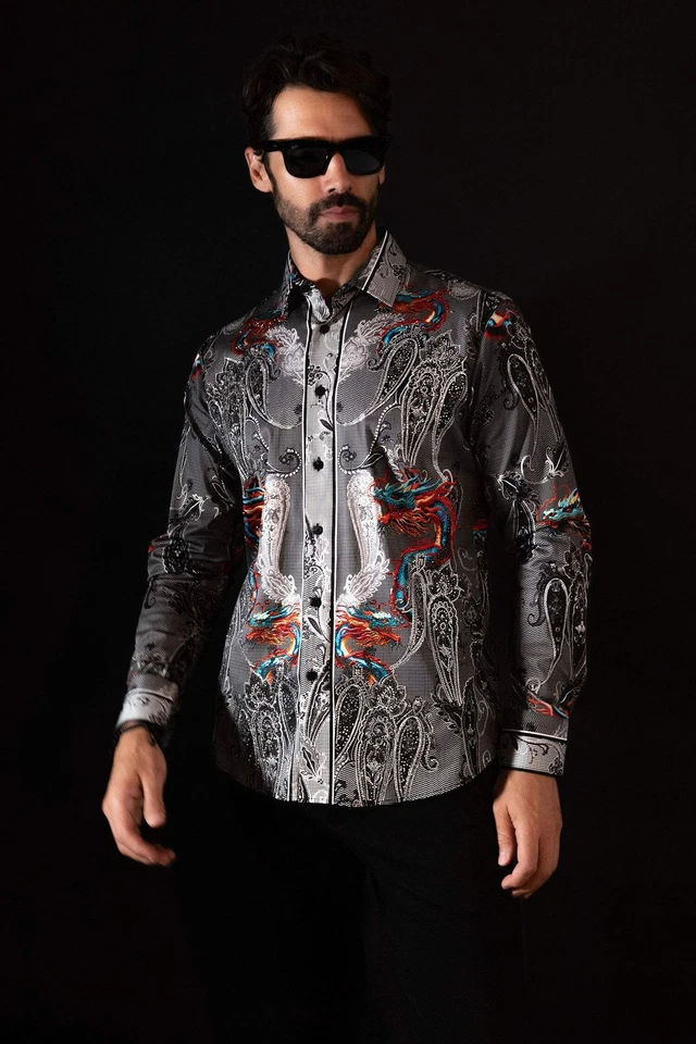 Camisas Barabas Para Hombre Estrás Paisley Dragon Manga Larga 4SPR02 Foto 1 de 4