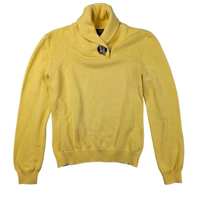 Suéter para mujer Lauren Ralph Lauren amarillo con cuello chal botón algodón mediano Foto 1 de 4