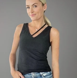 LNA Pullover Tank Damen X-Small schwarz gerippt ausgeschnittener Ausschnitt ärmellose Bluse gebraucht, in einwandfreiem Zustand - Bild 1 von 7