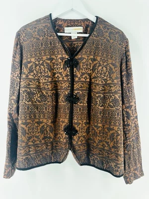 Jaqueta de tapeçaria floral estilo asiático Katheryn Deene fechos de sapo boho AB06 - Imagem 1 de 4