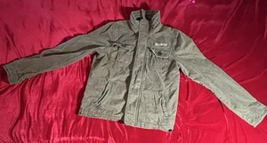 Hollister Men Olive Green Military Jacket Medium Field Zip Up Full Button Cotton - Picture 1 of 14