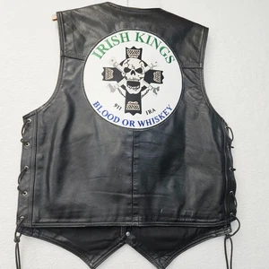 Harley Davidson gilet in pelle grande re irlandesi bianco toppa chiusura a scatto cravatta USA - Foto 1 di 19