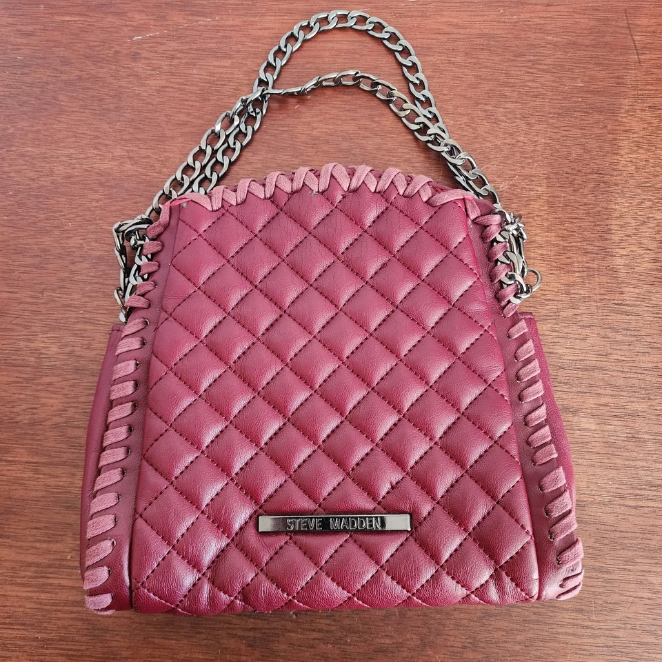 Steve Madden Crossbody Quilted Bag. Vegan Quilted Leather, Burgundy. - Image 1 of 4