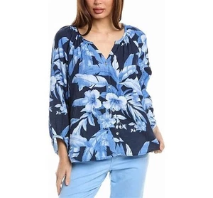 NWT Tommy Bahama Womens XL Island Gauze Top Daybreak Hibiscus 3/4 Sleeve - Picture 1 of 15