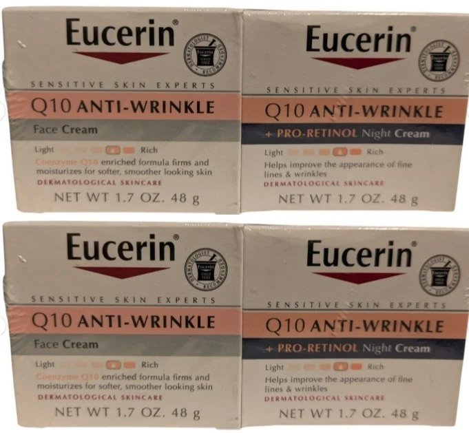 2 Eucerin Q10 Anti Wrinkle Face Cream Moisturizer Bundle Day & Night Formula NEW - Image 1 of 4