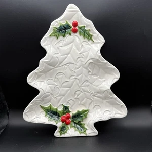 Vintage Lefton Christmas Tree Serving Dish 12" White Ceramic Made in Japan  - Picture 1 of 2