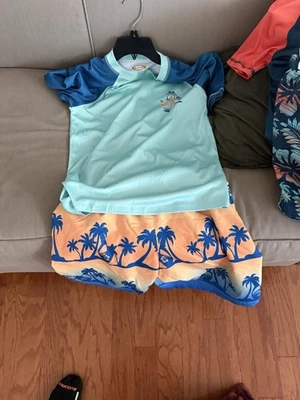 Boys Surf Zone  2-Piece Rash Guard Swim Set, Blue & Orange, Size: Large (14/16) - Image 1 of 2