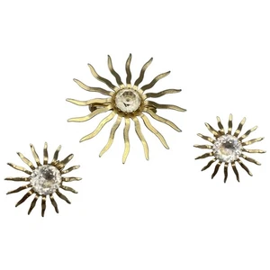 Vintage 1959 FASCINATION Brooch Earring Set Sarah Coventry Crystal Starburst - Picture 1 of 8