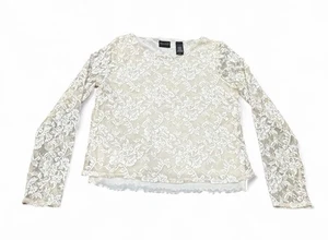 Axcess Womens Y2K Lace Sheer Floral Top Fairy Romantic Feminine Cream Medium - Picture 1 of 6