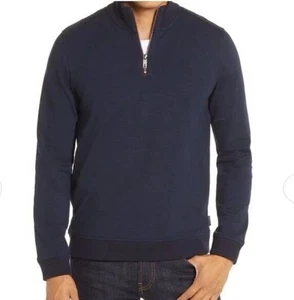 TED BAKER Navy Blue London Men's Caravan Slim Fit Quarter Zip Size 4 (Large) NWT - Picture 1 of 9
