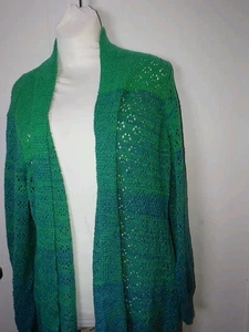 Liz Claiborne Größe 1X (16/18) grün Cottogecore gehäkelter koketter Pullover - Bild 1 von 10