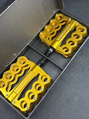 ¡ORO, BEBÉ! Pedales de plataforma plana Speedplay nudillos de latón MTB bicicleta de montaña DH Foto 1 de 4
