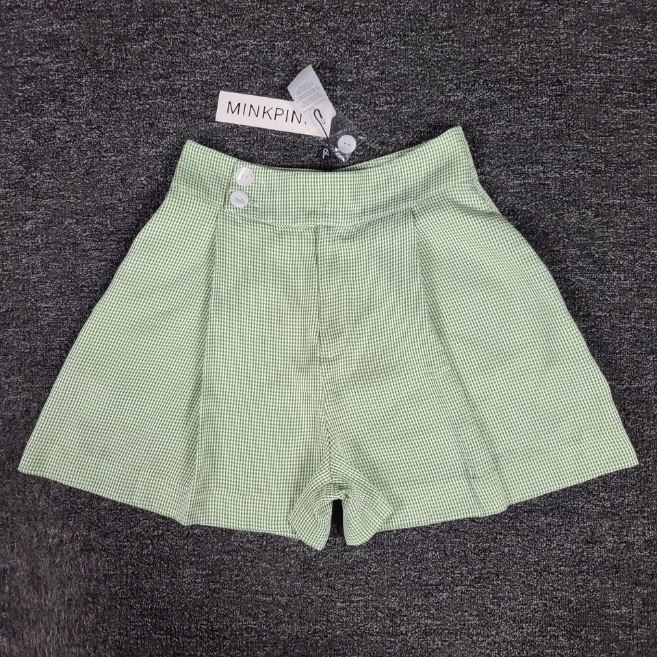 Pantalones Cortos Minkpink Marni Para Mujer XS Verde A Cuadros Chino Elastizados Chic Informales 25x3 Foto 1 de 4