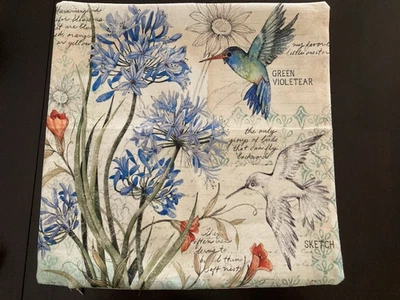 GARDEN Floral Meadow w/Blue Allium, Green Violetear Hummingbirds Pillow Cover - Image 1 of 4