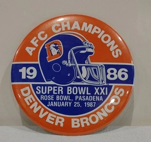 Vintage NFL Denver Broncos 1986 AFC Champions Jumbo Button Pin 6" - Picture 1 of 4