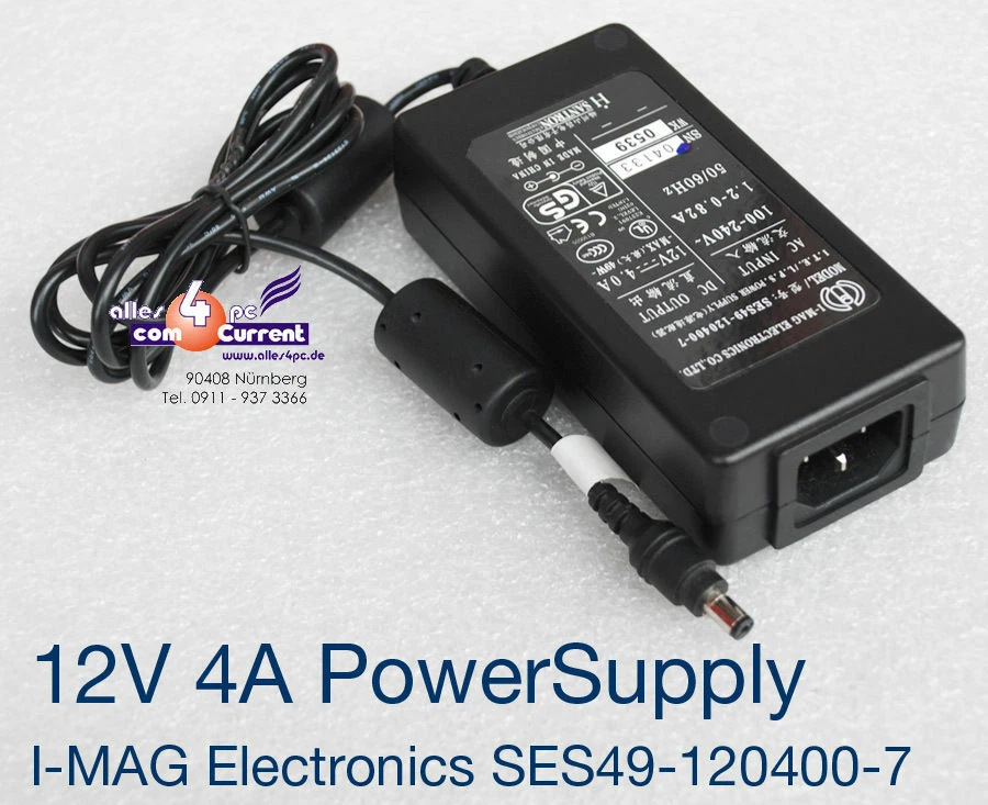 12V 4A NETZTEIL AC/DC 12 VOT 4 AMPERE SES49-120400-7 FÜR IGEL 564LX 4210LX #TC16 - Bild 1 von 1