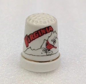 Virginia Cardinal State Bird Collectible Souvenir Vintage Porcelain Thimble - Picture 1 of 5