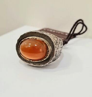 Ursumando Anello Corniola Arancione Argento Bronzo Martellato Artigianale AN505 - Immagine 1 di 4