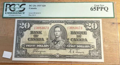1937 BC-25c $20 Twenty Dollars Bank of Canada PCGS Gem New 65PPQ - Image 1 of 2