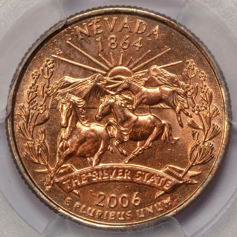 2006 D PCGS MS63 Improperly Annealed Planchet Nevada Quarter Mint Error Wow RED - Image 1 of 4