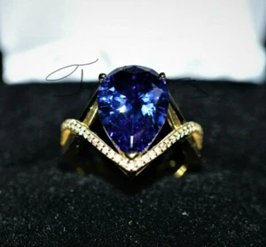 8 ct. PREMIUM Simulated AAA TANZANITE & 40 DIAMOND GYPSY 14K Y GOLD FILL S-7. - Picture 1 of 12