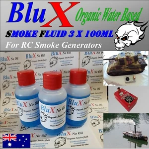 BluX Water based Organic Smoke Fluid Model Boat Tank Trains Trucks  3 x 100 ml - Bild 1 von 8