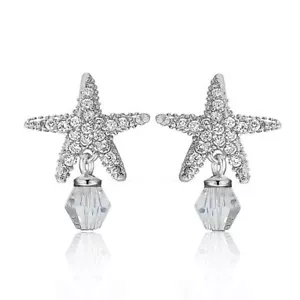 Crystals by Swarovski Starfish Earrings In Sterling Silver Overlay 10mm New  - Picture 1 of 3