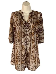 H & M Sheer Womens Blouse Size 2 V-Neck Pleated Front 3/4 Sleeve - Picture 1 of 5