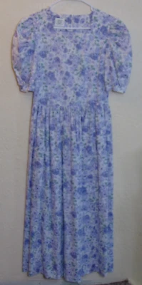 Vestido Floral Púrpura Vintage Laura Ashley Talla 6 Cottage Core Prairie Manga Abullonada Foto 1 de 4