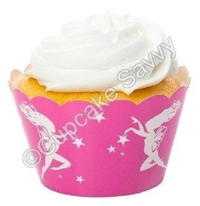 12 Pink with White Fairies Printed Cupcake Liners Wrappers Birthday Girls Fairy - Picture 1 of 3
