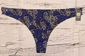 NWT! Vince Camuto Women's Thong Underwear Navy Blue White Floral Print Size L - Picture 1 of 8