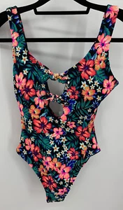 NWT Island Soul One Piece Multi Color Floral Print Swimsuit Size Medium Ribbed - Picture 1 of 6