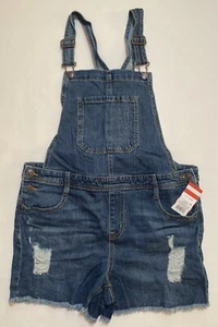 Cat & Jack Girls Denim Dark Wash Blue Short Overalls Rompers Size XL(14/16) Plus - Picture 1 of 7