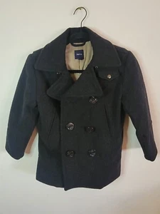 Gap Kids Jacket Boys Black Button Up Small(6-7)  Wool Blend Pea Coat - Picture 1 of 2