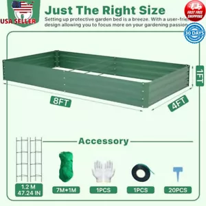 8x4FT Galvanized Metal Raised Garden Bed Kit W/ Tomato Cage Netting Labels Green - Picture 1 of 5
