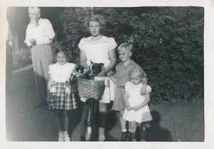 Snapshot Vintage Photo Kids Children Dog Bicycle Bike Basket Cute Animal Pet - Picture 1 of 6