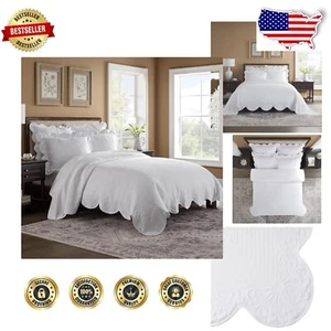 Charleston Estate Floral Matelasse 100% Cotton Bedspread – King/Cal King, White - Picture 1 of 11