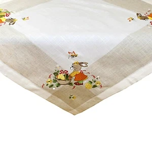 Mitteldecke Ostern Stickerei Hase Eierkorb Blumen Osterdecke 85cm x 85cm - Bild 1 von 1