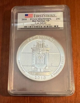U.S. 2010 HOT SPRINGS AK AMERICA BEAUTIFUL ATB 5 Oz. SILVER PCGS MS69 DMPL, FS - Image 1 of 4