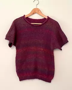 Vintage Handmade Women Top Large Wool Mohair Blend Purple Knit Grandpa Retro 70s - Picture 1 of 6