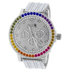 Men's 18K White Gold Finish Simulated Diamond Custom Luxury Watch W/Date 55Mm