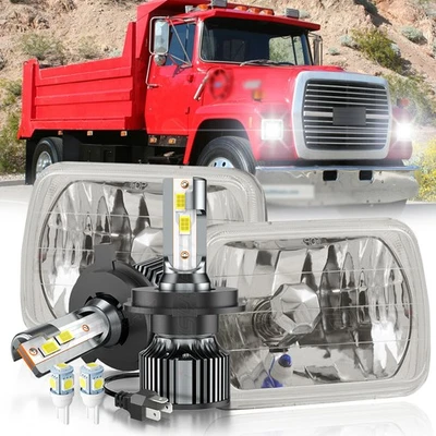 For Ford L9000 L800 LN700 Trucks Pair 7x6" 5x7 inch LED Headlight High/Low Beam - Image 1 of 4
