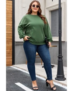 Azura Exchange Blackish Green Loose Patchwork Crewneck Plus Size Sweatshirt - Picture 1 of 12