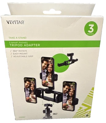 Vivitar Tripod Adapter 3 Smartphones Adjustable Grip Easy Mount - Image 1 of 4