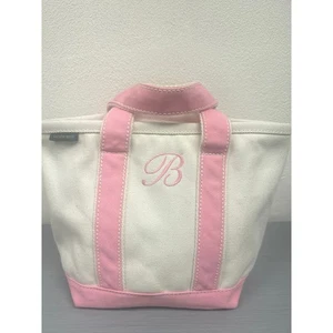 Lands’ End Canvas Small Zip Top Double Handle Tote Bag Pink With Embroidered B - Picture 1 of 12