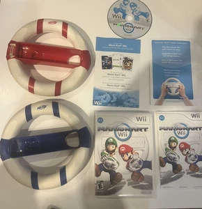 Mario Kart Game CIB Nintendo Wii Bundle w/ 2 Steering Wheels Tested Works - Picture 1 of 5