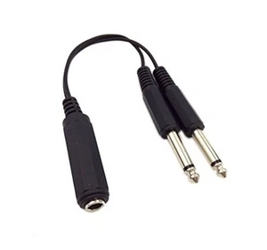 6.35mm 1/4 inch TRS Stereo Female to 2 Dual 1/4 Inch TS Mono Male Y Splitter - Picture 1 of 3