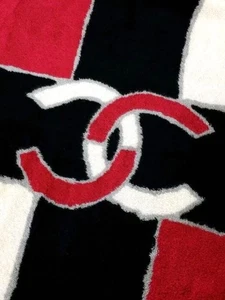 CHANEL Large Beach Bath Towel Red White Black Floor Mat Coco Cotton 107×148cm - Picture 1 of 6