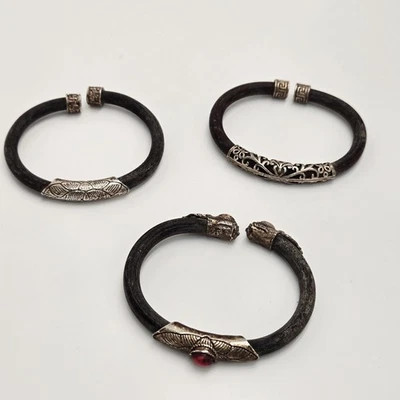 Brazalete antiguo chino vintage de bambú de plata de ley Foto 1 de 4